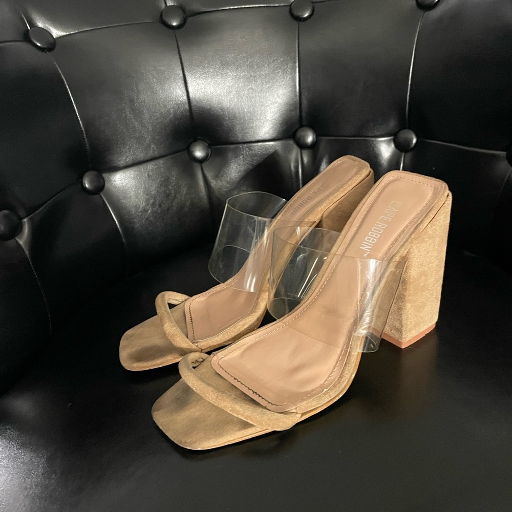 Clear and tan heels